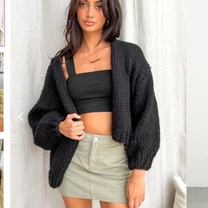 Beginning Boutique Bad Habits Black Knit Cardigan Size XS/S NWT